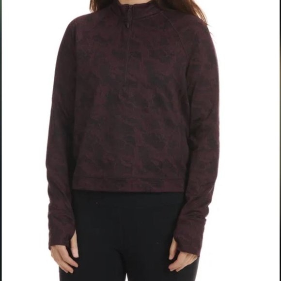 Women's Spyder Half Zip Burgundy Camo Mock Neck Crop Pullover Sweater EUC - Picture 1 of 9